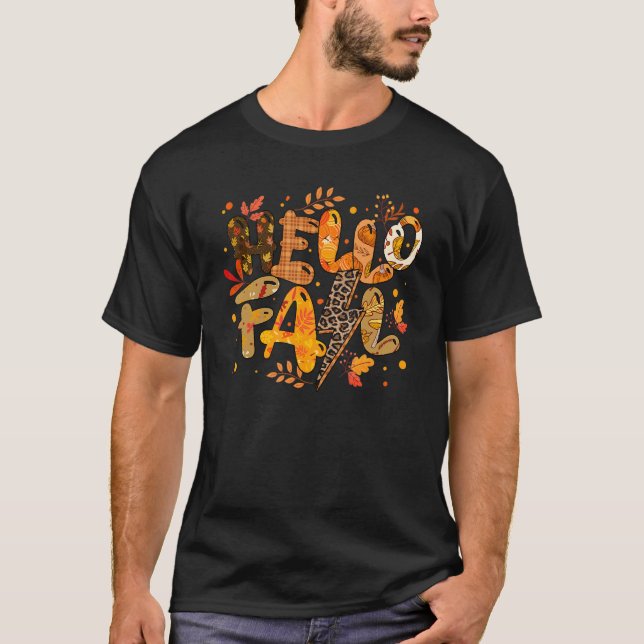 Hello Fall Leopard Buffalo Plaid Fall Autumn Thank T-Shirt (Front)
