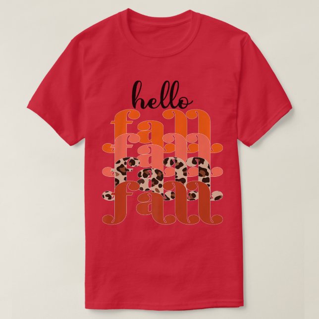 Hello Fall Leopard Retro Fall Autumn Pumpkin Women T-Shirt (Design Front)