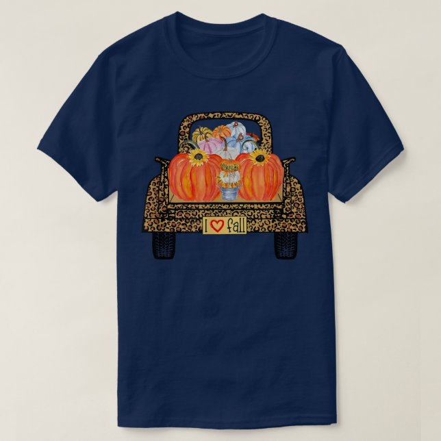 Hello Fall Leopard Truck Pumpkin Funny Fall Autumn T-Shirt (Design Front)