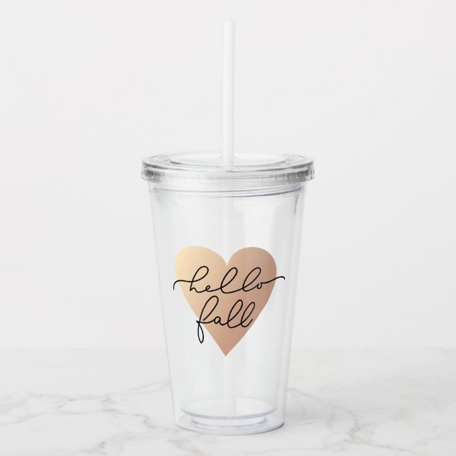 Hello Fall Love Heart Acrylic Tumbler (Front)