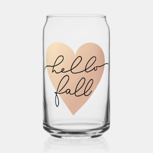 Hello Fall Love Heart Can Glass