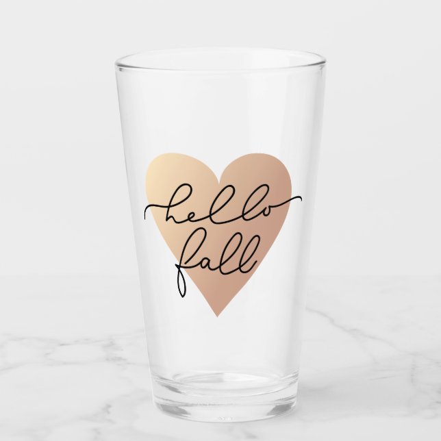 Hello Fall Love Heart Glass (Front)