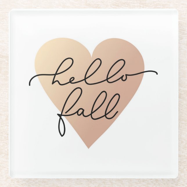 Hello Fall Love Heart Glass Coaster (Front)