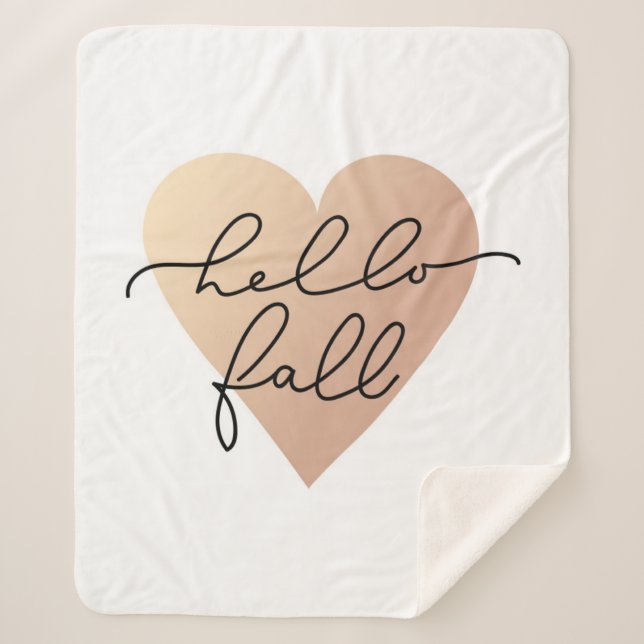 Hello Fall Love Heart Sherpa Blanket (Front)