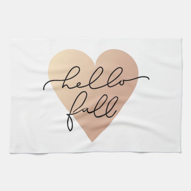 Hello Fall Love Heart Tea Towel (Horizontal)