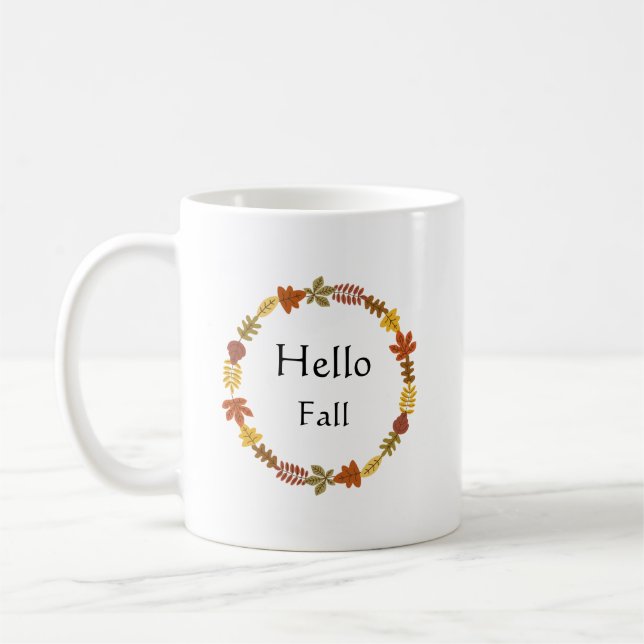 Hello Fall Minimalist Autumn - Rustic Leaves  Coffee Mug (Left)