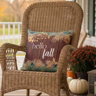 Hello Fall Modern Elegant Foliage Wood Cushion
