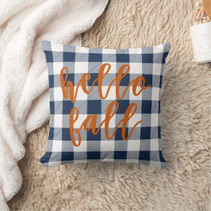 Hello Fall Navy Buffalo Plaid  Cushion