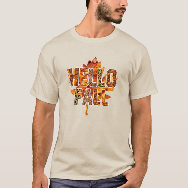 Hello Fall on Maple Leaf T-Shirt (Front)