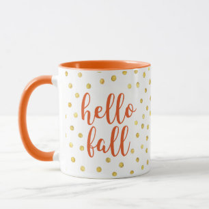Hello Fall Orange Gold Faux Foil Dots Mug