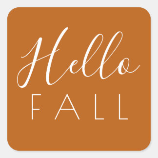 Hello Fall Orange Minimalist Autumn Square Sticker