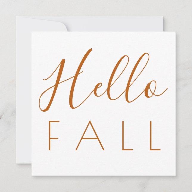 Hello Fall Orange Minimalist Typography Autumn  Card (Front)