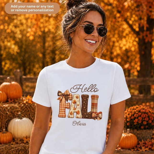 Hello Fall Patchwork Style Letters Personalised T-Shirt (Creator Uploaded)