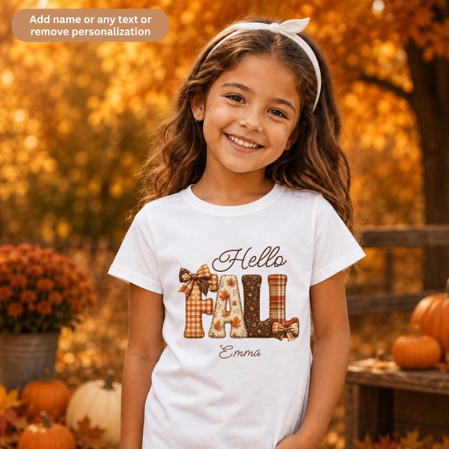Hello Fall Personalised Patchwork Style Girls' T-Shirt (Creator Uploaded)