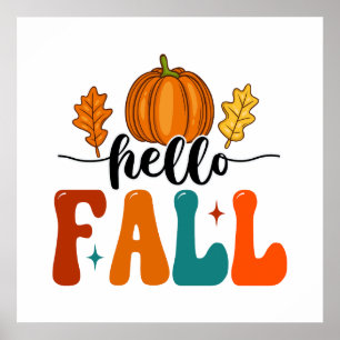 Hello Fall Pumpkin And Leaf Autumn Poster