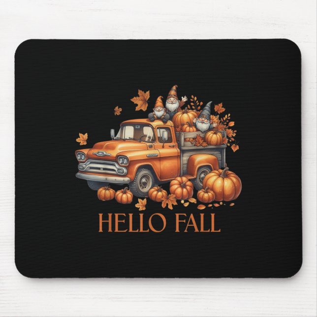 Hello Fall Pumpkin Ckup Truck Gnome Autumn Tree Fa Mouse Mat (Front)