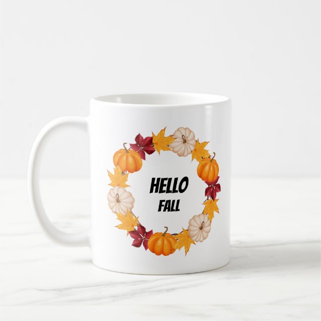Hello Fall Pumpkin – Cosy Autumn Seasonal Coffee Mug (Left)