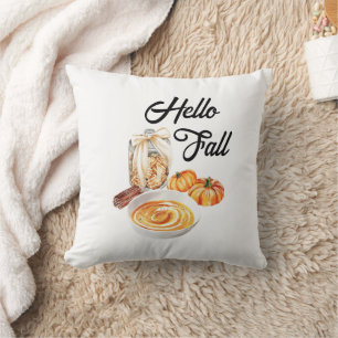 Hello Fall Pumpkin Farmhouse Cute Autumn Decor Cushion