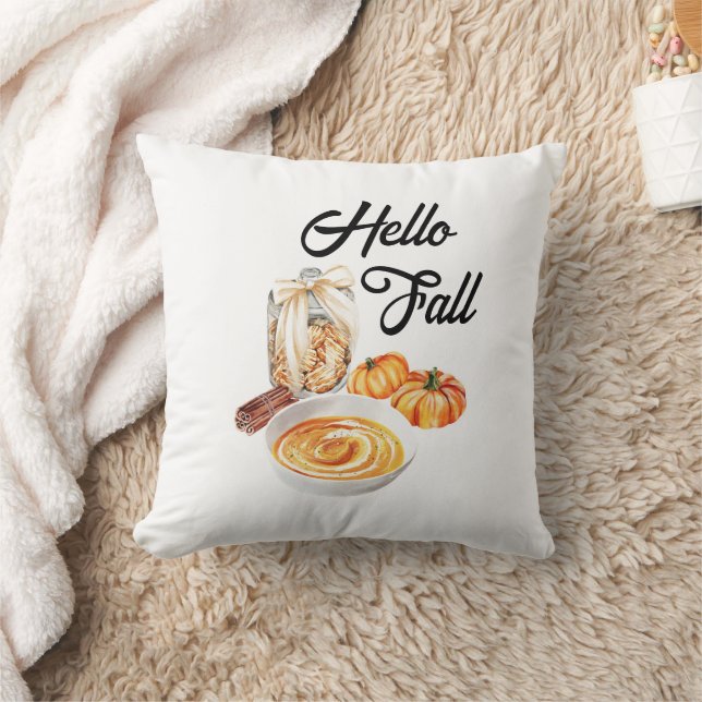 Hello Fall Pumpkin Farmhouse Cute Autumn Decor Cushion (Blanket)
