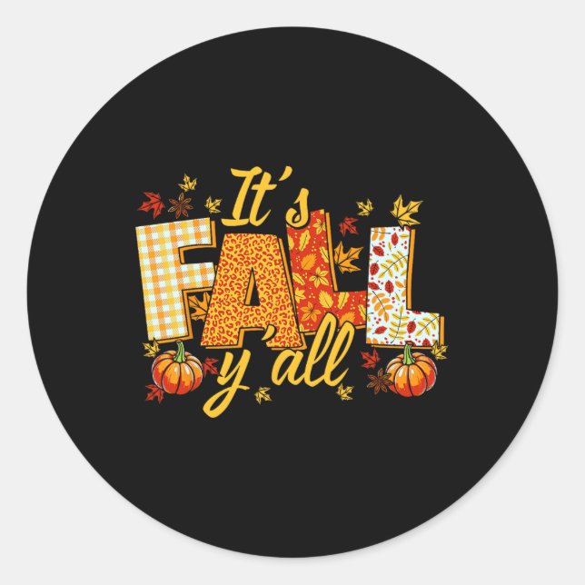 Hello Fall Pumpkin It's Fall Yall Fall Vibes Thank Classic Round Sticker (Front)