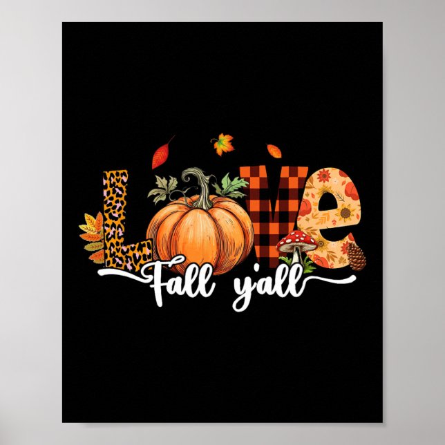Hello Fall Pumpkin Love Fall Y'all Leopard Fall Th Poster (Front)
