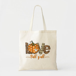 Hello Fall Pumpkin Love Fall Y'All Leopard Love Tote Bag