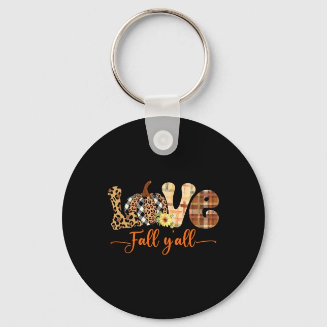 Hello Fall Pumpkin Love Fall Yall Leopard Peace Th Key Ring (Front)
