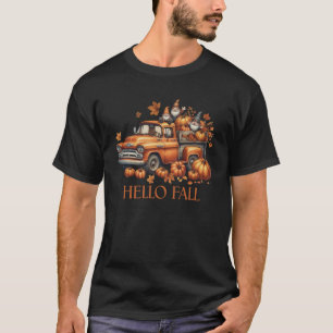Hello Fall Pumpkin Pickup Truck Gnome Autumn Tree  T-Shirt