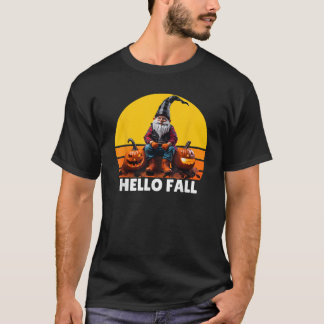 Hello Fall Pumpkin Plaid Truck Gnomes For Hallowee T-Shirt