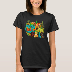 Hello Fall Pumpkin Spice Sunflower Cactus Fall Lea T-Shirt