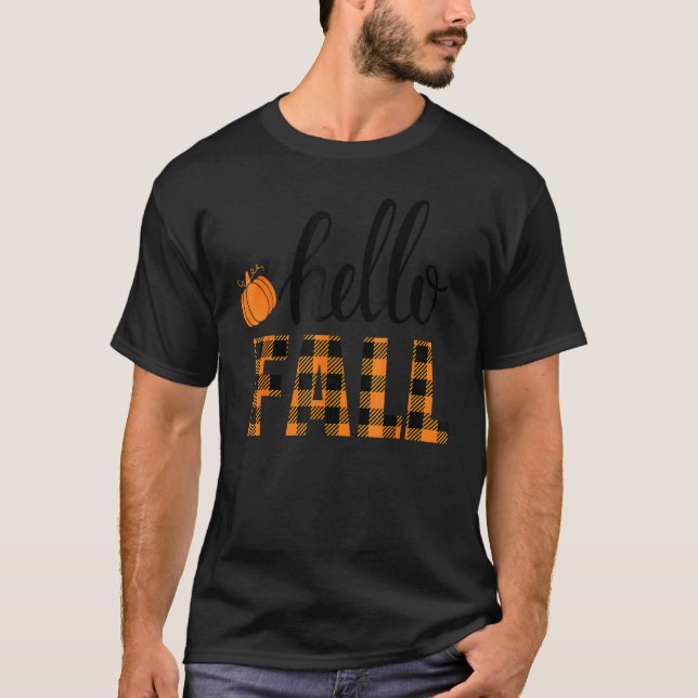 Hello Fall Pumpkin  Thanksgiving Holiday Men Women T-Shirt (Front)