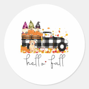 Hello Fall Pumpkin Truck Gnomes Dog Graphic Women  Classic Round Sticker