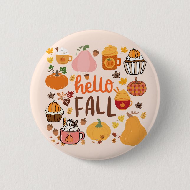 Hello Fall Pumpkins 6 Cm Round Badge (Front)