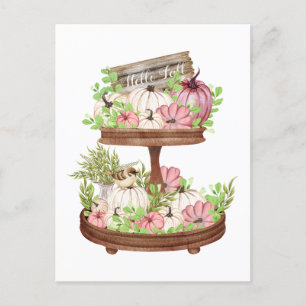 Hello Fall Pumpkins and Leaves Autumn Harvest Postcard