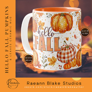 "Hello Fall" Pumpkins and Leaves Ceramic Mug