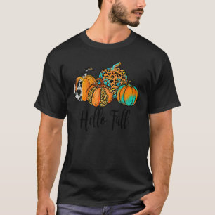 Hello Fall Pumpkins Southern Style Cow Print Autum T-Shirt