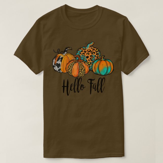Hello Fall Pumpkins Southern Style Tee Cow Print A (Design Front)