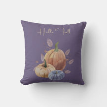 Hello Fall Purple Pumpkin Throw Pillow