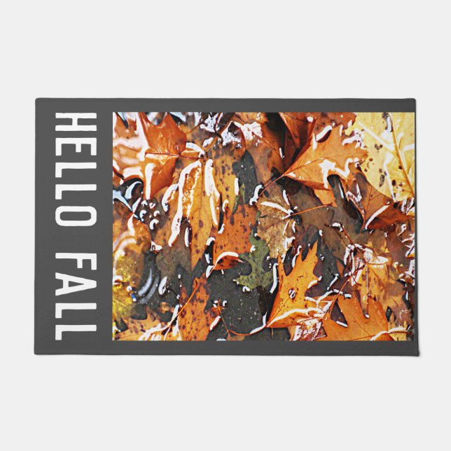 Hello Fall Rainy Leaves  Doormat (Front)