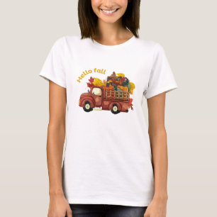 Hello Fall Red Truck Autumn Harvest T-Shirt