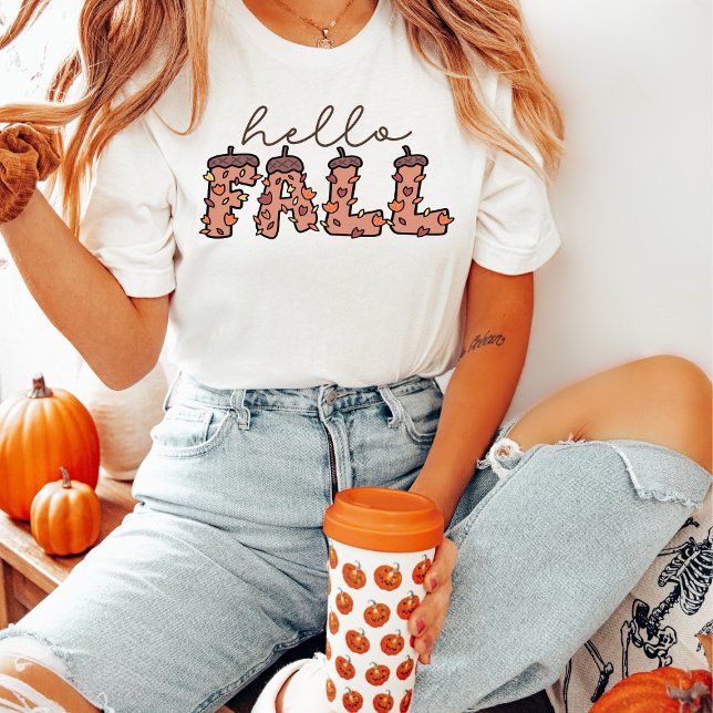 Hello Fall Retro Groovy Acorn Letters T-Shirt (Creator Uploaded)