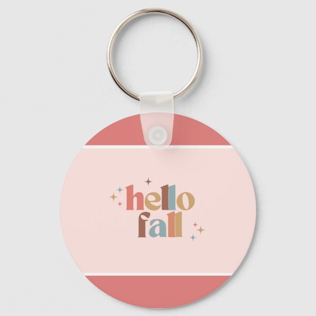 Hello Fall Retro Typography Key Ring (Front)