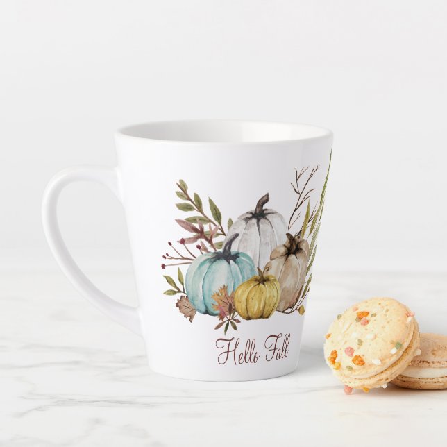 Hello Fall Rustic Autumn Pumpkins Latte Mug (In Situ)