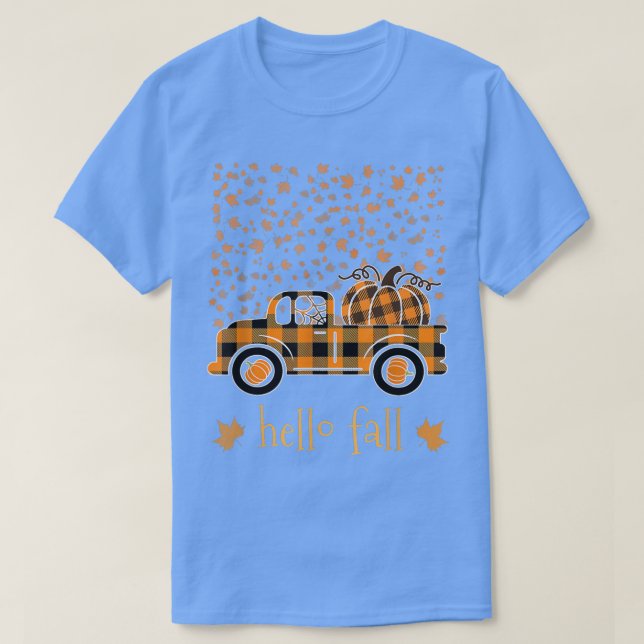 Hello Fall Shirt Funny Halloween Pumpkin Buffalo P (Design Front)