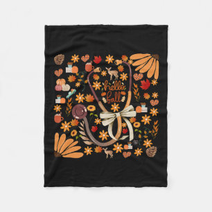 Hello Fall Stethoscope Nurse Boho Floral Health Ca Fleece Blanket