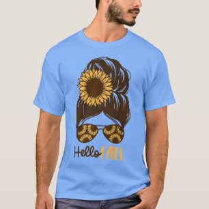 Hello Fall Sunflower Graphic Autumn Womens T-Shirt