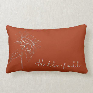 Hello Fall Sunflower Rust Orange Autumn Lumbar Cushion