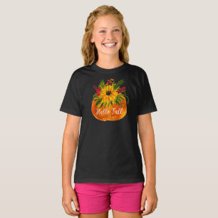 Hello Fall Sunflowers Pumpkin Autumn Rustic T-Shirt