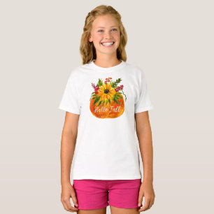 Hello Fall Sunflowers Pumpkin Autumn Rustic T-Shirt