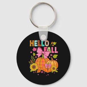 Hello Fall Thanksgiving Coquette Boho Floral Fall Key Ring